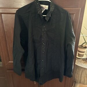 VTG Wanted By Beads Beautiful Shirt Mens Large Is A Chaplin Shirt 32-33 Beaded